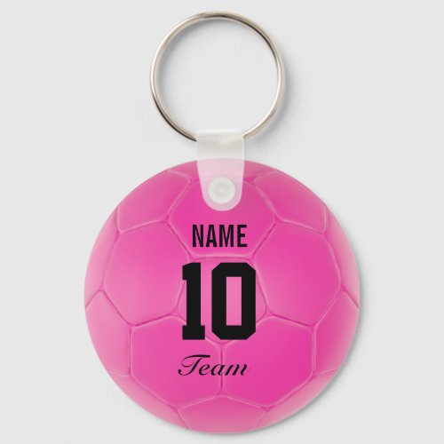 Pink Black Team Soccer Ball Personalized Name Keychain