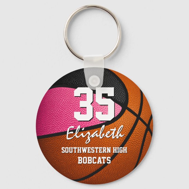 Pink black team spirit girls basketball keychain (Front)