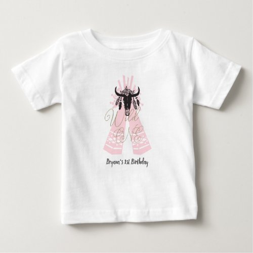 Pink  Black Tepee Arrows Boho Chic Wild ONE 1st Baby T_Shirt