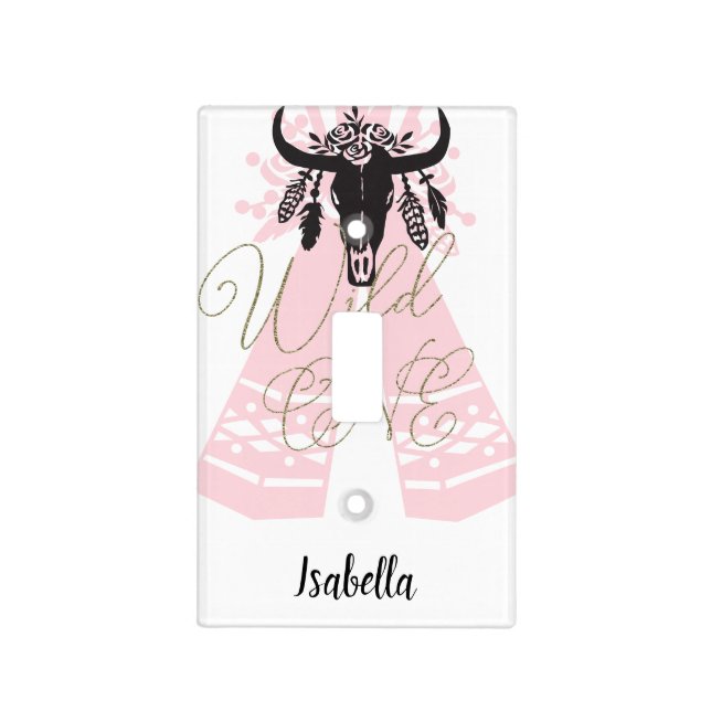 Pink & Black Tepee Arrows Boho Chic Wild ONE Light Switch Cover (Front)