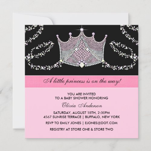Pink Black Tiara Baby Girl Princess Baby Shower Invitation