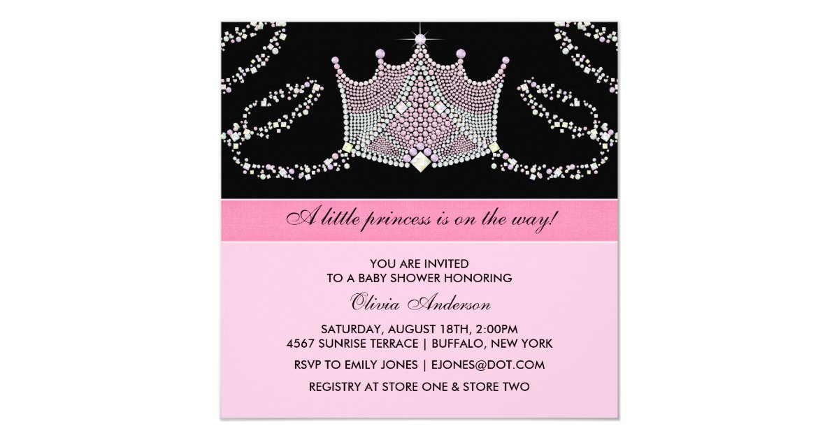 Pink Black Tiara Baby Girl Princess Baby Shower Invitation | Zazzle.com