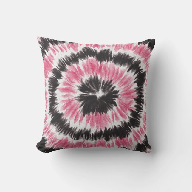 Pink Black Tie Dye Circle Throw Pillow (Front)