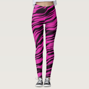 Pink Black Tiger Stripes Print Pattern Leggings