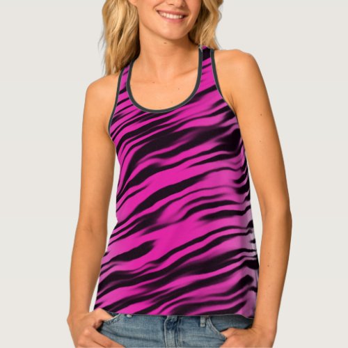 Pink Black Tiger Stripes Print Pattern Tank Top