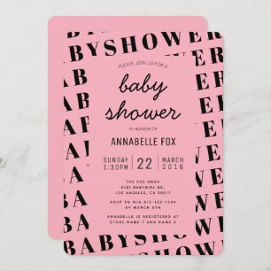 Pink Black Trendy Modern Baby Shower Invitation