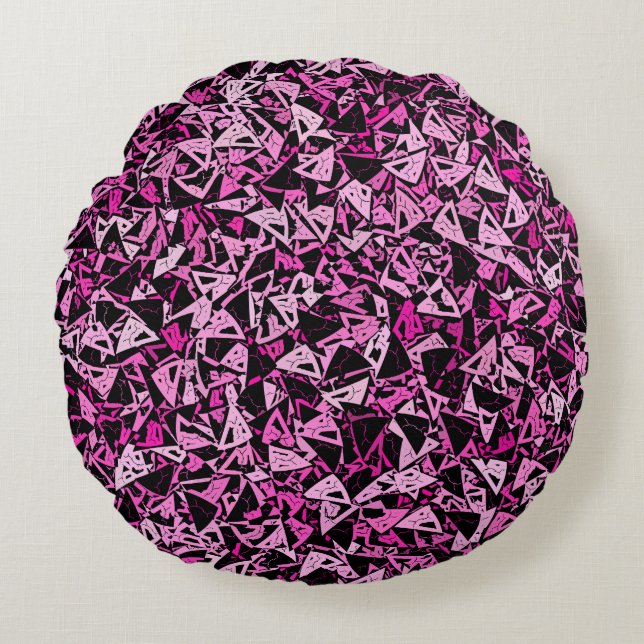Pink Black Triangle Seamless Pattern Round Pillow (Front)