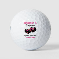 Pink Black Two Hearts Joined Wedding Favor Golf Balls