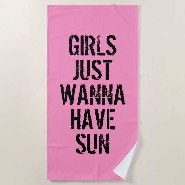 Pink Black Typography Beach Towel (Front)