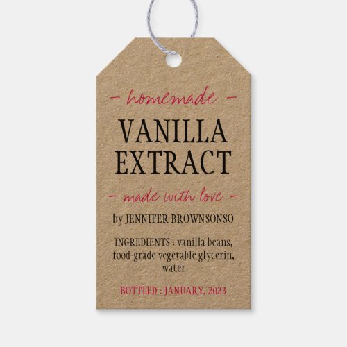 Pink Black Vanilla Extract Bottle Homemade brand Gift Tags