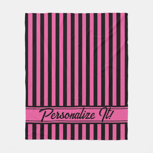 Pink Black Vertical Stripe Halloween Fleece Blanket (Front)