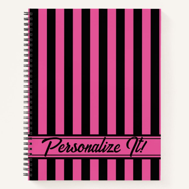 Pink Black Vertical Stripe Halloween Notebook (Front)