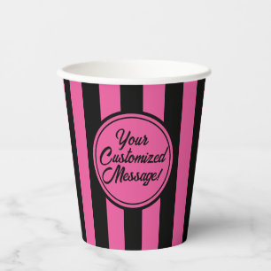 Pink Black Vertical Stripe Halloween Paper Cups