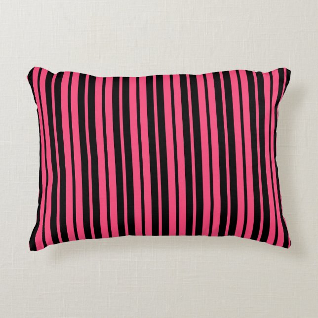 Pink Black Vertical Stripes Pattern Design Accent Pillow (Front)