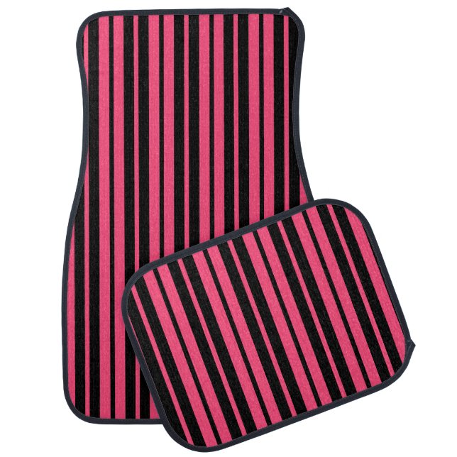 Pink Black Vertical Stripes Pattern Design Car Floor Mat (Set)