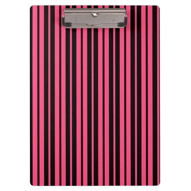 Pink Black Vertical Stripes Pattern Design Clipboard (Front)