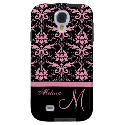 Pink &amp; black victorian damask, Name &amp; Monogram Galaxy S4 Case