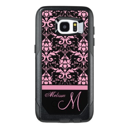 Pink &amp; black victorian damask, Name &amp; Monogram OtterBox Samsung Galaxy S7 Edge Case
