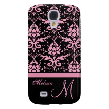 Pink &amp; black victorian damask, Name &amp; Monogram Samsung Galaxy S4 Cover