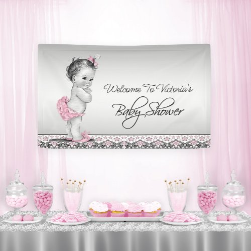Pink Black Vintage Baby Girl Baby Shower Banner