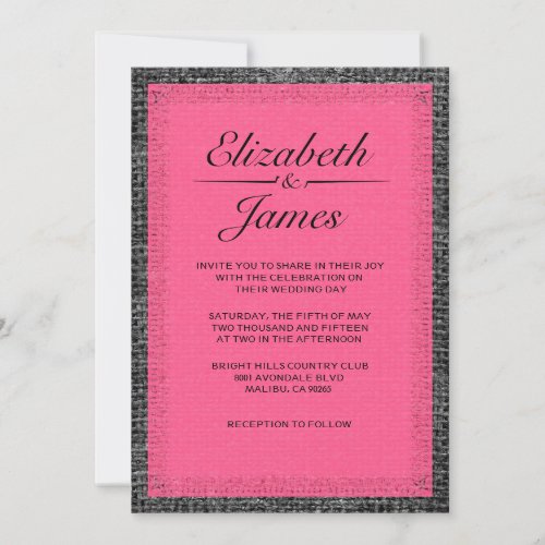 Pink &amp; Black Vintage Burlap Wedding Invitations