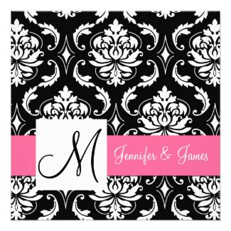 Pink Black Damask Wedding Invitations | Monogrammed