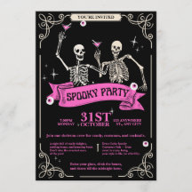 Pink & Black Vintage Retro Skeleton Wedding