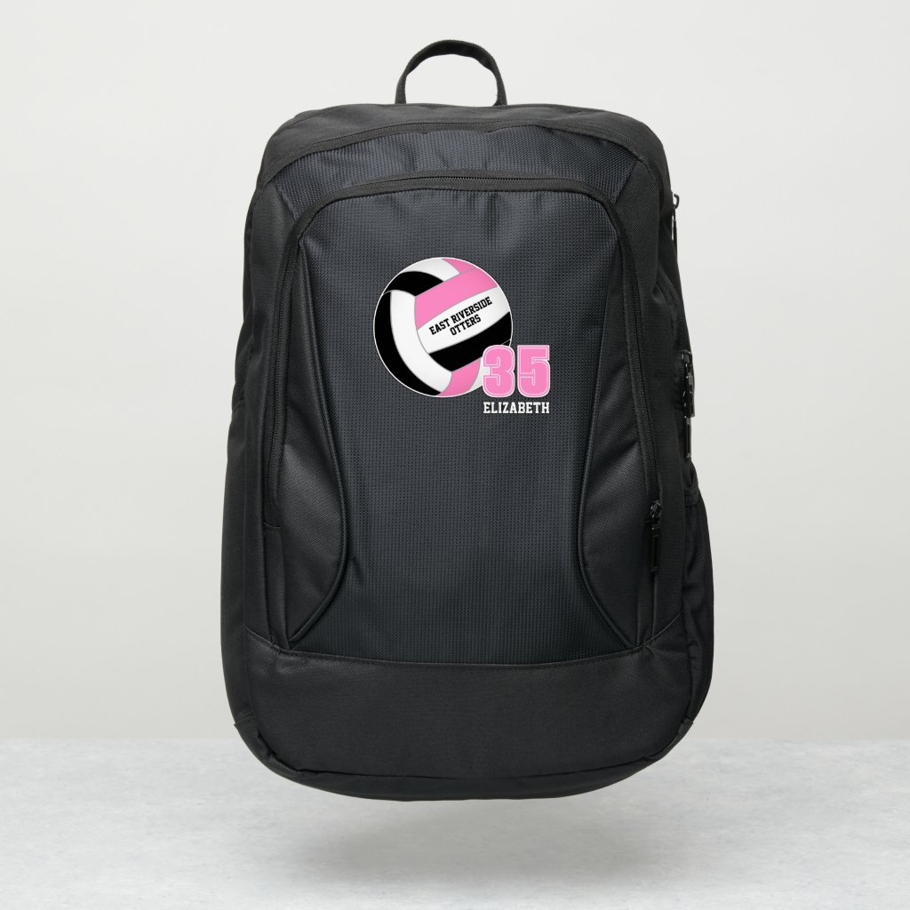 pink black volleyball club team colors custom name backpack