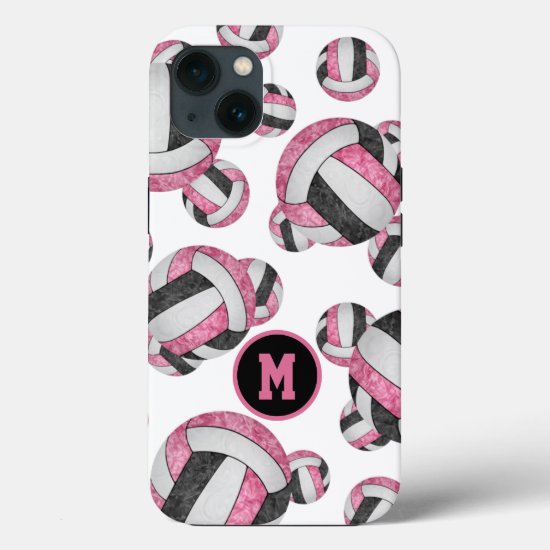 Pink black volleyballs pattern girls sports gifts iPhone 13 case
