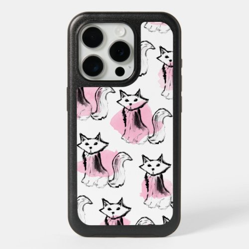 Pink black watercolor brushstrokes modern cats iPhone 15 pro case