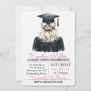 Pink & Black Watercolor Graduation Invitation