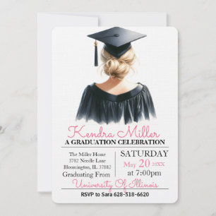 Pink & Black Watercolor Graduation Invitation