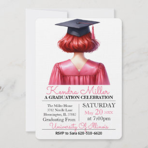 Pink & Black Watercolor Graduation Invitation