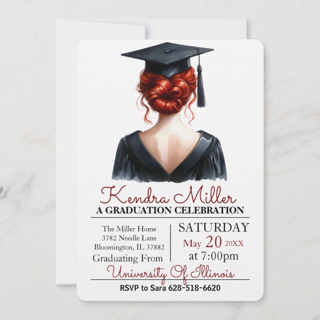 Pink & Black Watercolor Graduation Invitation (Front)