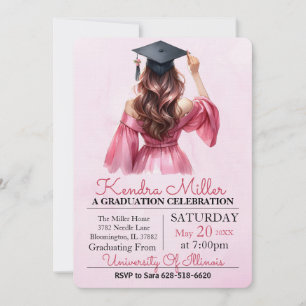 Pink & Black Watercolor Graduation Invitation