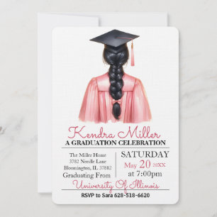 Pink & Black Watercolor Graduation Invitation