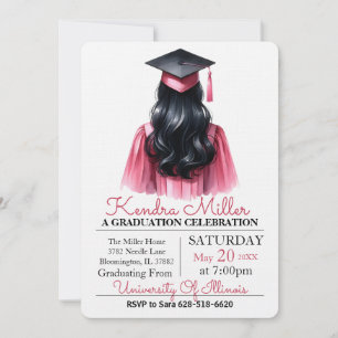 Pink & Black Watercolor Graduation Invitation