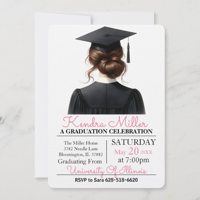 Pink & Black Watercolor Graduation Invitation (Front)