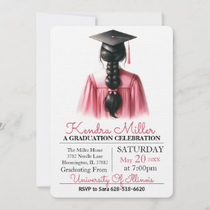 Pink & Black Watercolor Graduation Invitation