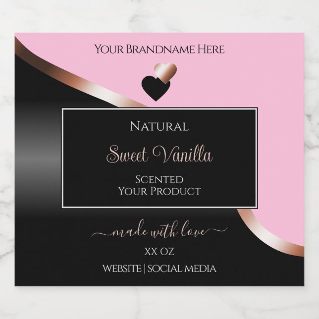 Pink Black Wavy Rose Gold Hearts Product Labels (Single Label)