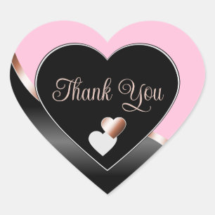 Pink Black Wavy Rose Gold with Hearts Thank You Heart Sticker