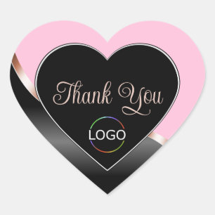 Pink Black Wavy Rose Gold with Logo Cute Thank You Heart Sticker