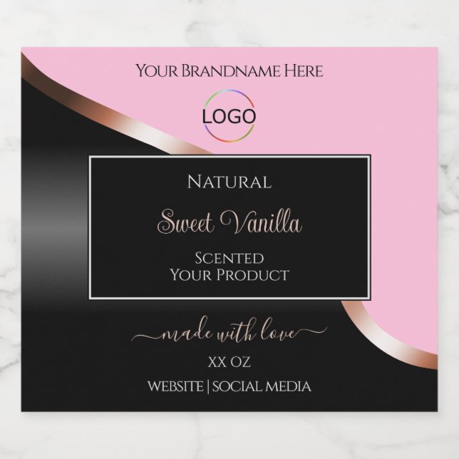 Pink Black Wavy Rose Gold with Logo Product Labels (Single Label)