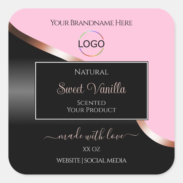 Pink Black Wavy Rose Gold with Logo Product Labels (Front)