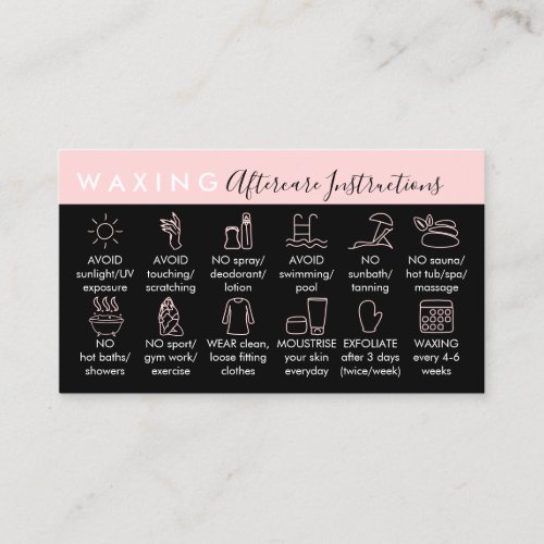 Pink Black Waxing aftercare twelve advices Business Card