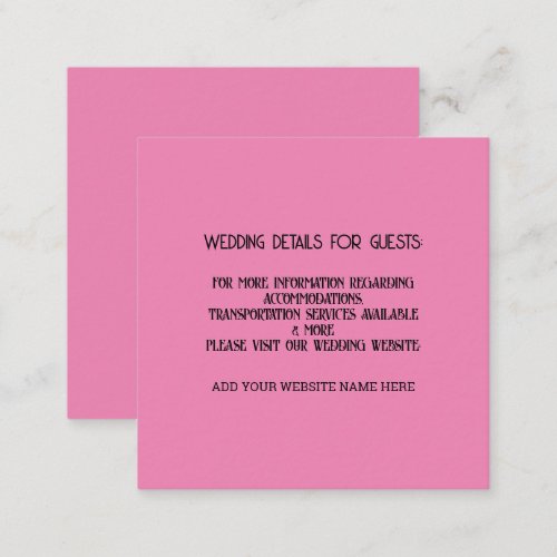 Pink Black Wedding Details For Guests Classy Cool Enclosure Card