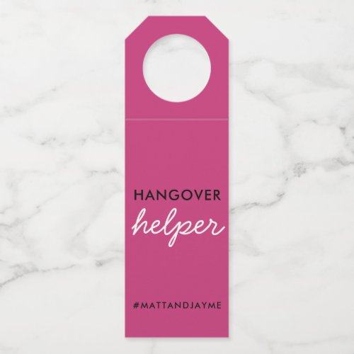 Pink Black Wedding Hangover Helper Tag w Hashtag