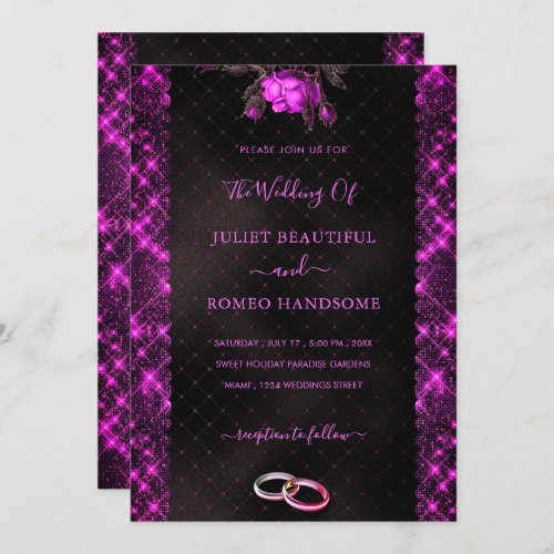 Pink Black Wedding Invitation Modern Glitter Frame