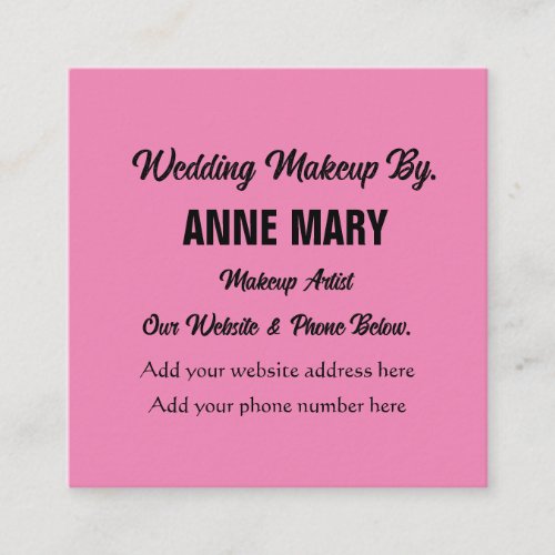 Pink Black Wedding Makeup Artist Name Classy Enclosure Card