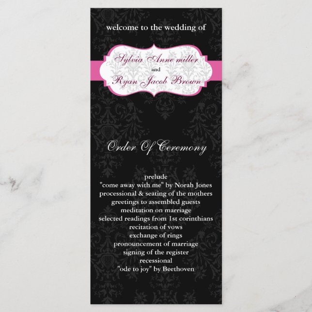 pink black Wedding program (Front)